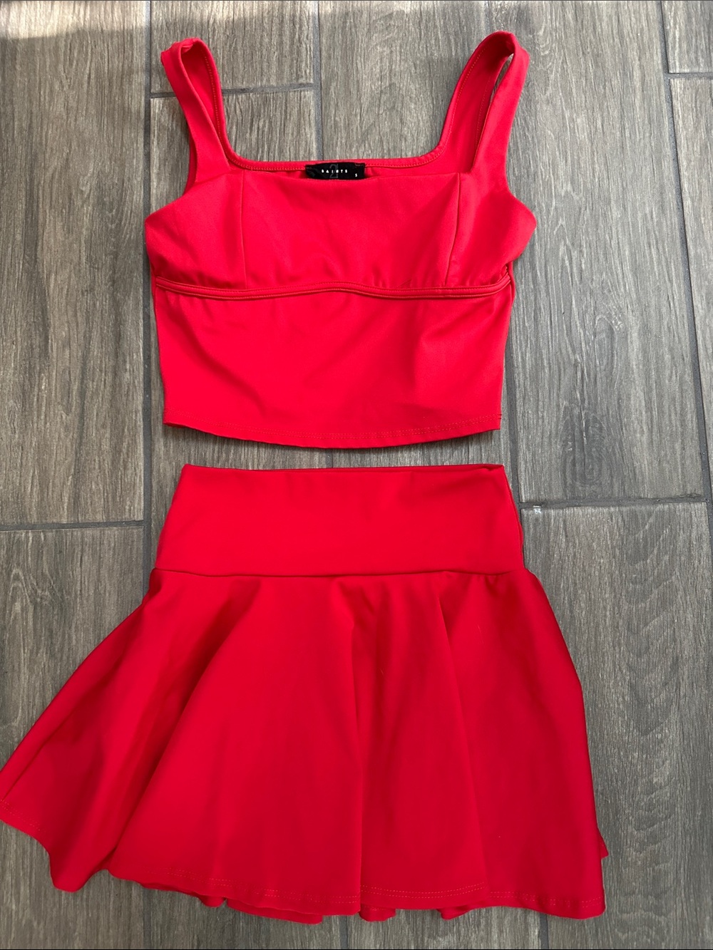 21 Saints Red Two-Piece Crop Top and Skater Skirt Set, size small